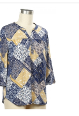 N Touch N Touch Navy Print V-Neck 3/4 Sleeve  Petite Top BO