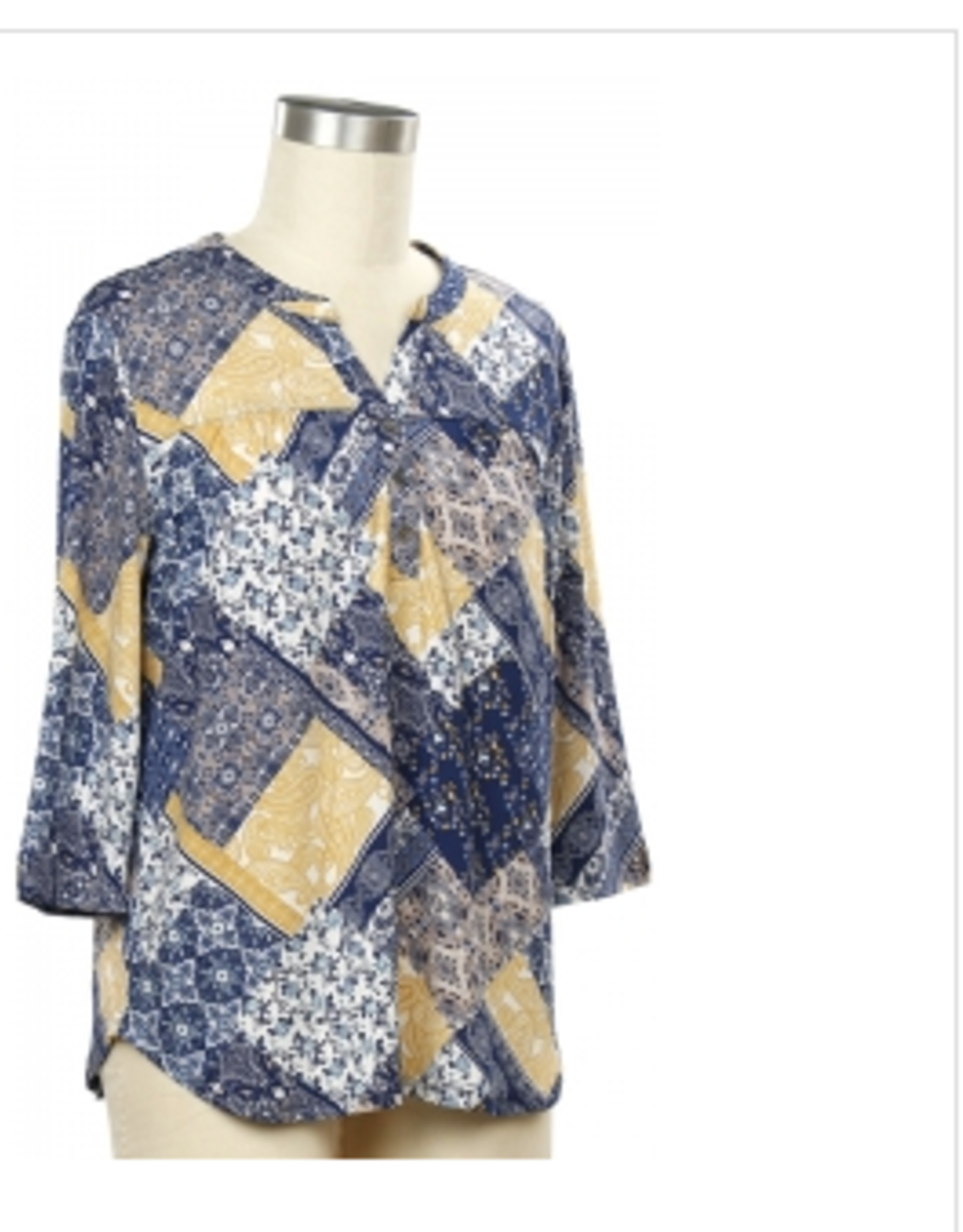 N Touch N Touch Navy Print V-Neck 3/4 Sleeve  Petite Top BO