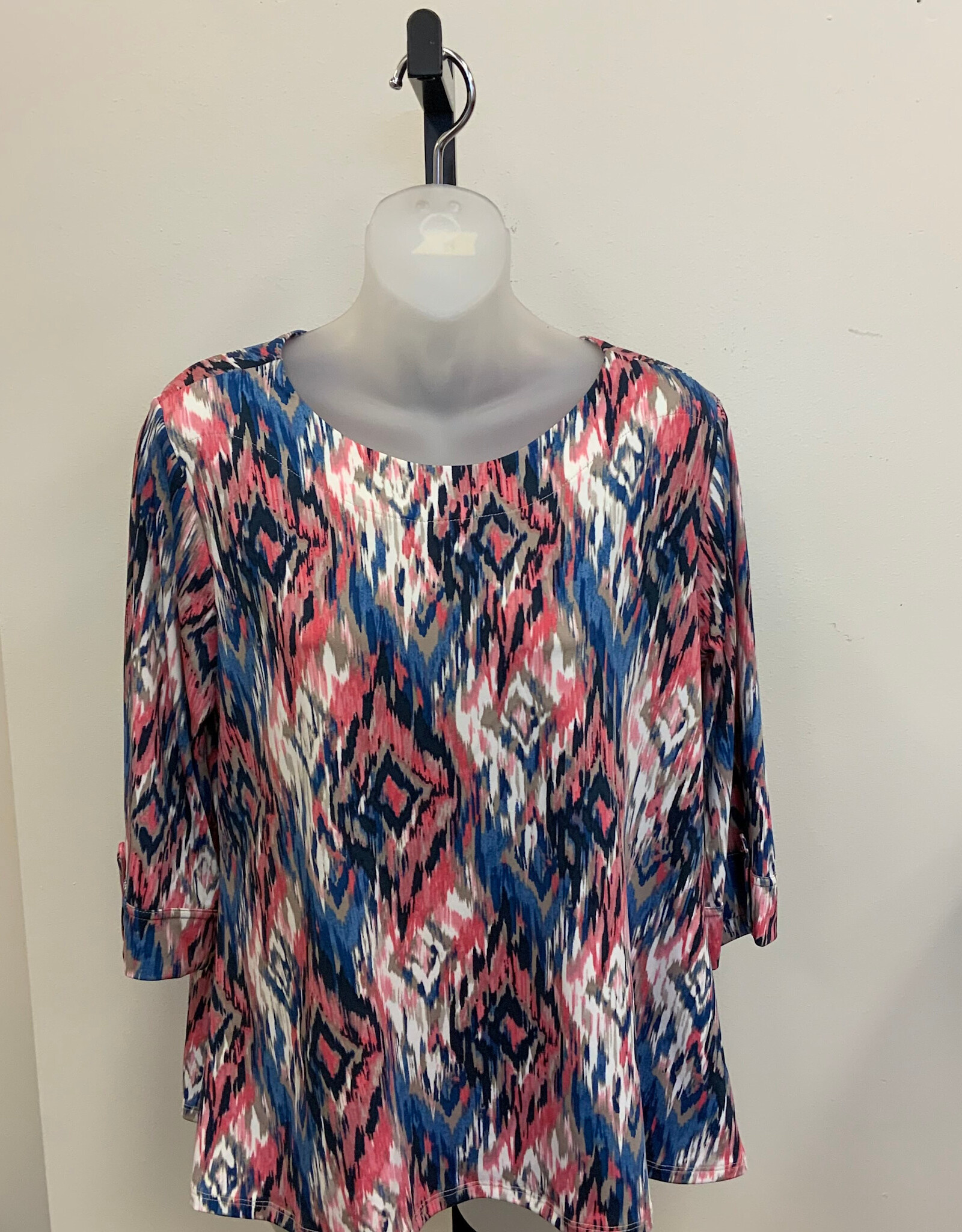 L.Hamrick Southern Lady Terra Rose Diamond Print 3/4 Slv Petite Top
