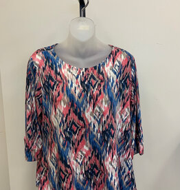 L.Hamrick Southern Lady Terra Rose Diamond Print 3/4 Slv Petite Top