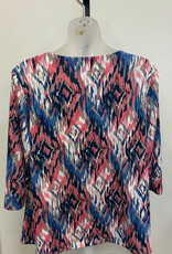L.Hamrick Southern Lady Terra Rose Diamond Print 3/4 Slv Petite Top
