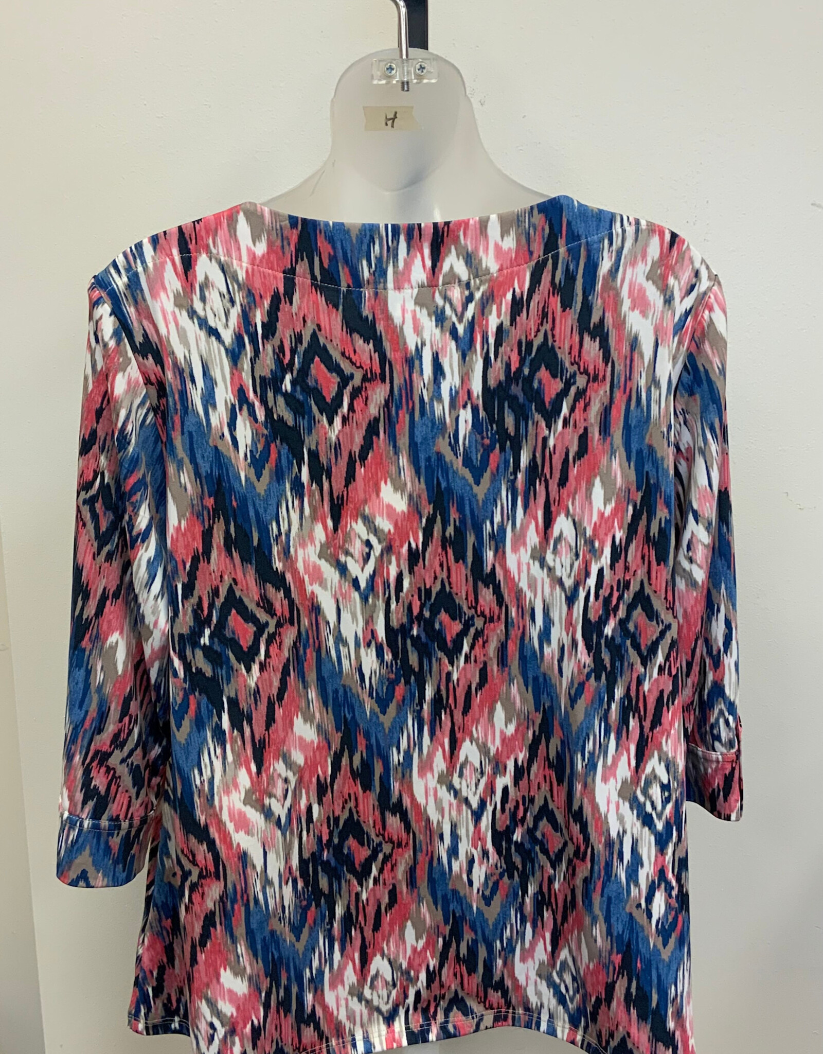 L.Hamrick Southern Lady Terra Rose Diamond Print 3/4 Slv Petite Top