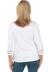 N Touch N Touch White Petite w/Ring Stitch Detail Neck & 3/4 Slv Top