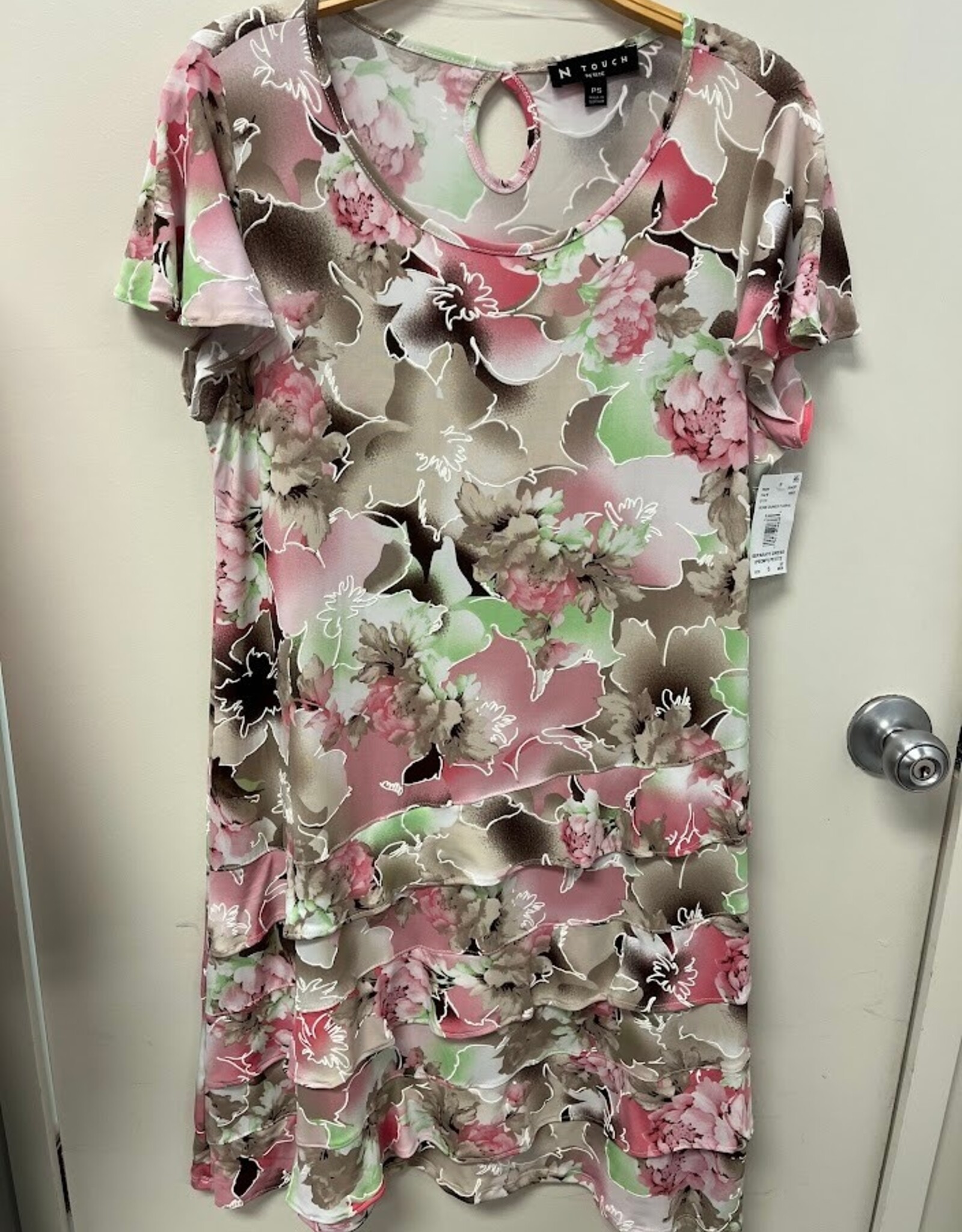 N Touch N Touch Rose Dunes Floral Print Petite Flutter Ruffle S/S Dress