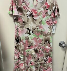 N Touch N Touch Rose Dunes Floral Print Petite Flutter Ruffle S/S Dress