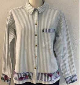 Tru Luxe TRU LUXE Mix Stripe W Floral Overprint Detail Button Up Top CK