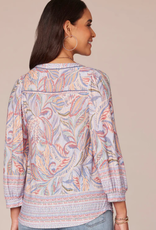 Democracy Democracy Multi Color V Neck Half Placket 3/4 Sleeve Petite Top LK