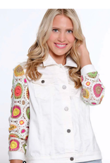 Multiples Multiples  White Denim Crochet Detail Long Sleeve Jacket KE