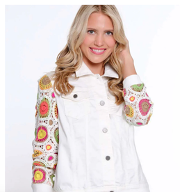 Multiples Multiples White Denim Crochet Detail Long Sleeve Jacket KE