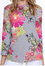 Multiples Multiples  Multi Color Round Neck  3/4 Sleeve Embellished Top AE