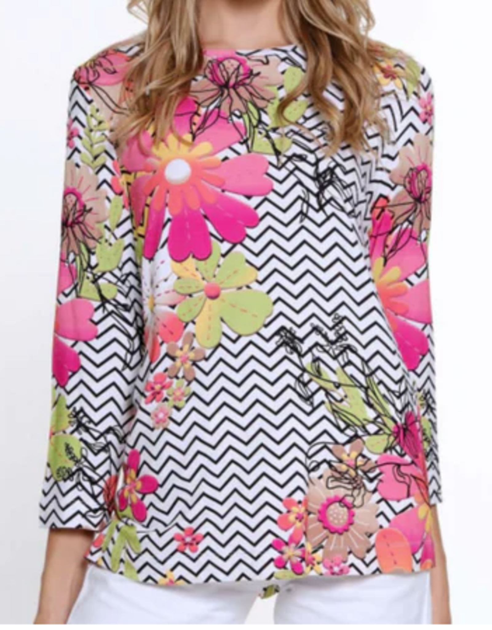 Multiples Multiples  Multi Color Round Neck  3/4 Sleeve Embellished Top AE