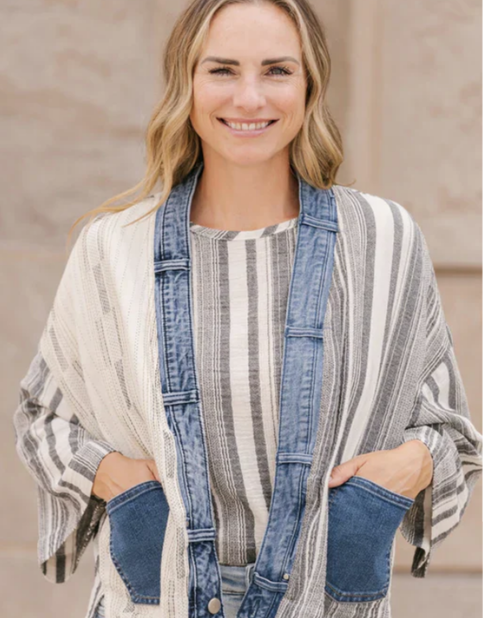 Shannon Passero Shannon Passero Black Stripe Mix w/Denim Acct.  Cardigan