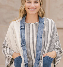 Shannon Passero Shannon Passero Black Stripe Mix w/Denim Acct.  Cardigan