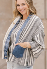 Shannon Passero Shannon Passero Black Stripe Mix w/Denim Acct.  Cardigan