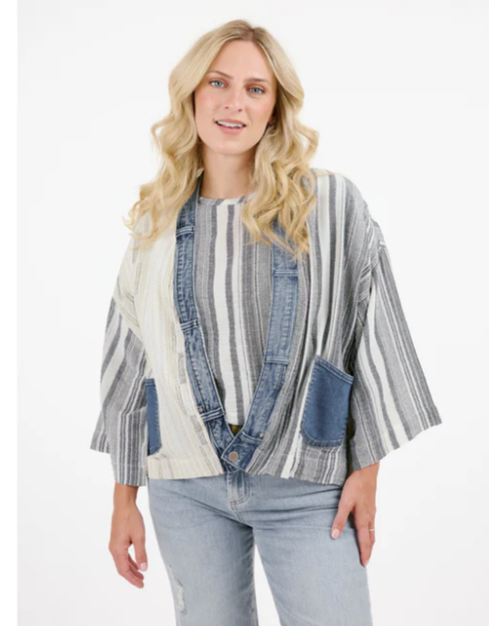 Shannon Passero Shannon Passero Black Stripe Mix w/Denim Acct.  Cardigan