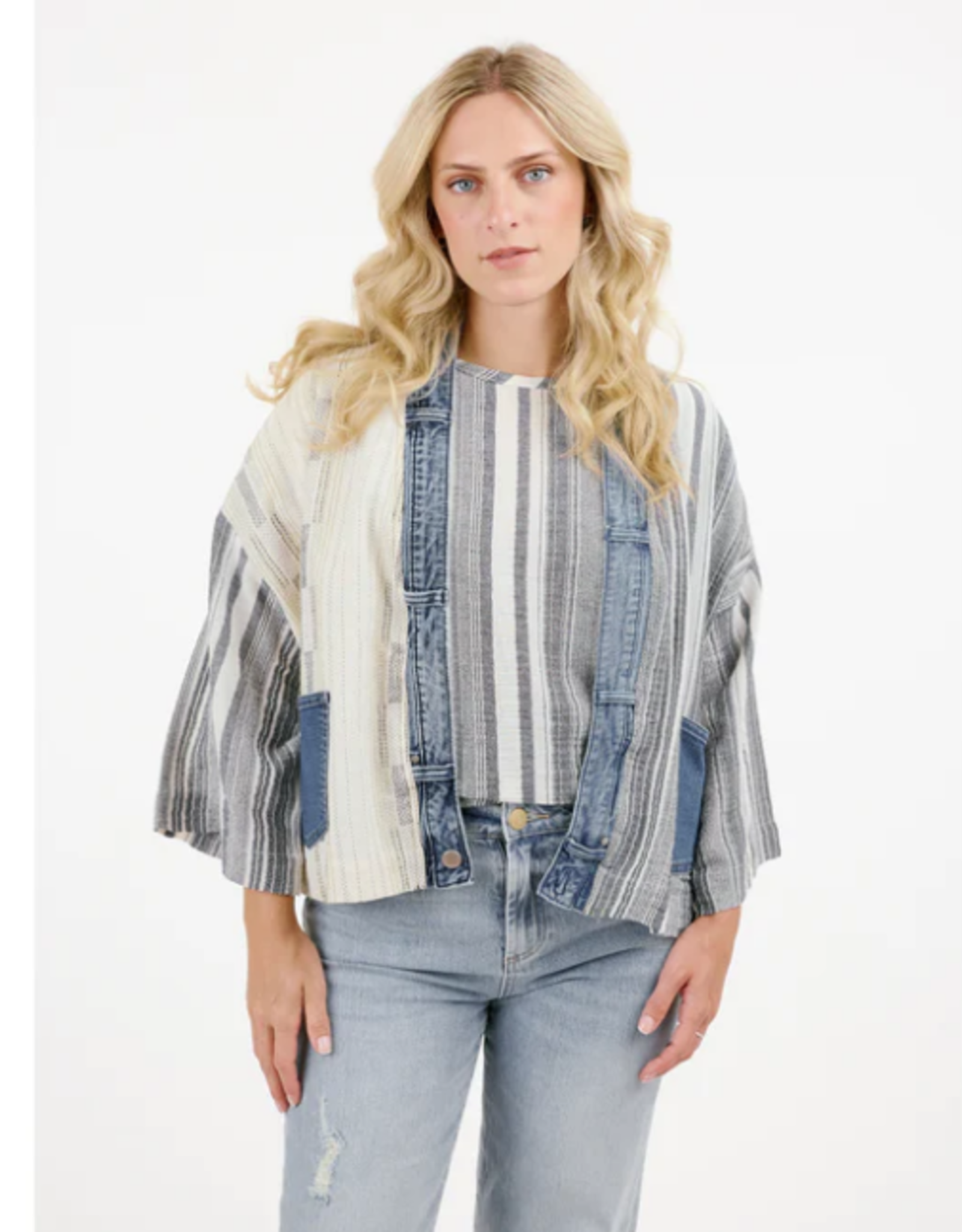Shannon Passero Shannon Passero Black Stripe Mix w/Denim Acct.  Cardigan