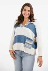 Shannon Passero Shannon Passero Cream/Indigo Stripe w/Patch Acct. V-neck L/S