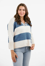 Shannon Passero Shannon Passero Cream/Indigo Stripe w/Patch Acct. V-neck L/S