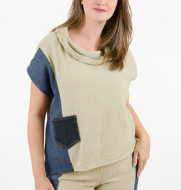 Shannon Passero Shannon Passero Cream Gauze w/Denim Acct. S/S Top