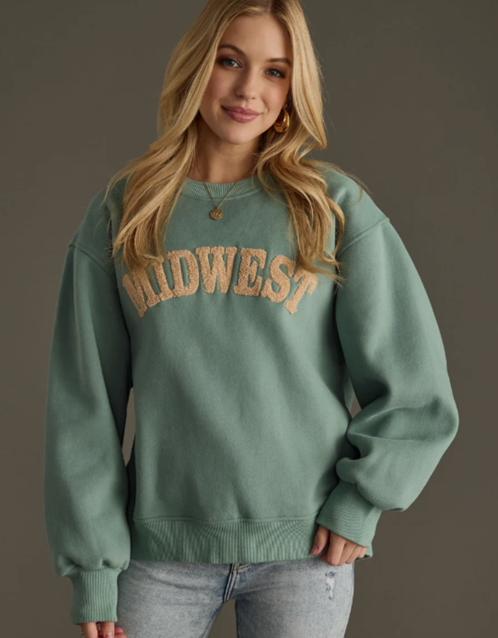 Panache Apparel Panache Apparel Dusty Teal Midwest Long Sleeve Sweatshirt