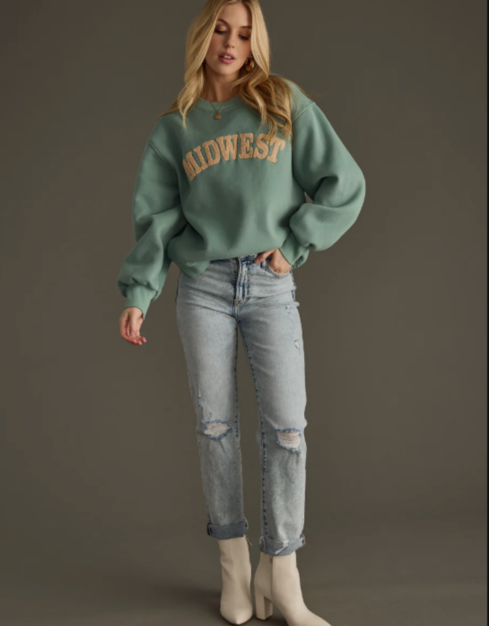 Panache Apparel Panache Apparel Dusty Teal Midwest Long Sleeve Sweatshirt