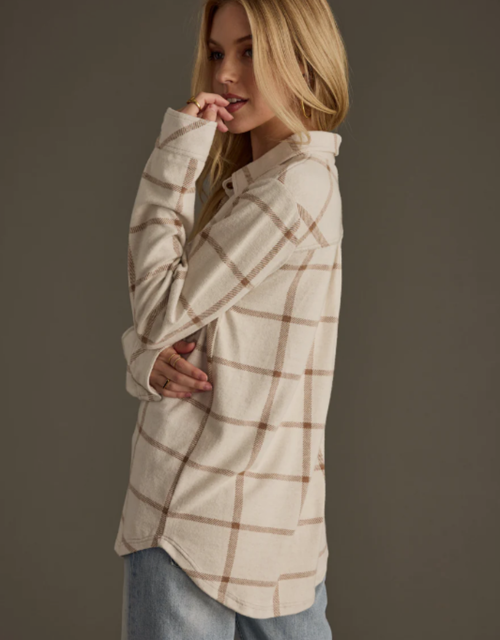 Panache Apparel Panache Apparel Beige/Brown Plaid Button-Up Top