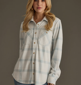 Panache Apparel Panache Apparel Dusty Teal/Grey Plaid Button-Up Top