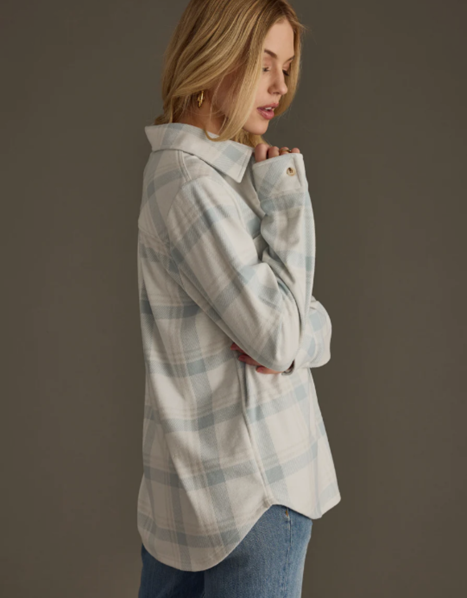 Panache Apparel Panache Apparel Dusty Teal/Grey Plaid Button-Up Top