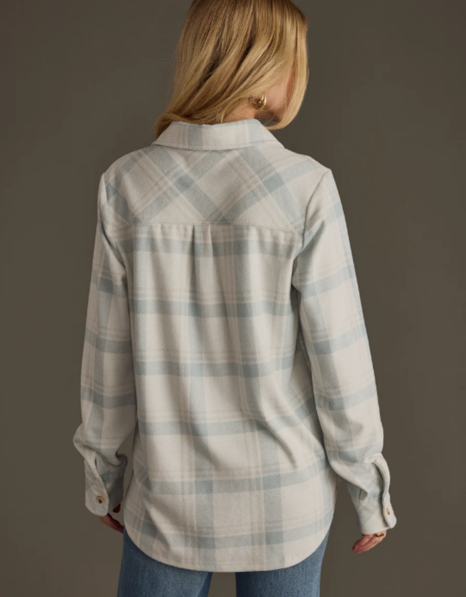 Panache Apparel Panache Apparel Dusty Teal/Grey Plaid Button-Up Top