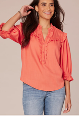 Democracy Democracy Coral V Neck Ruffle Detail S/S Top AL