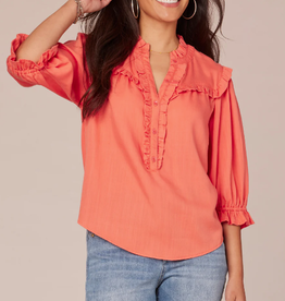 Democracy Democracy Coral V Neck Ruffle Detail S/S Top AL
