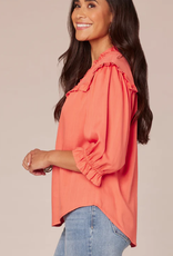 Democracy Democracy Coral V Neck Ruffle Detail S/S Top AL