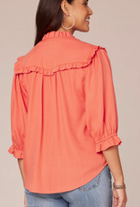 Democracy Democracy Coral V Neck Ruffle Detail S/S Top AL