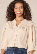 Democracy Democracy Khaki V Neck Ruffle Detail S/S Top AL