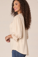 Democracy Democracy Khaki V Neck Ruffle Detail S/S Top AL