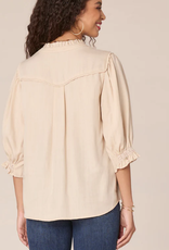 Democracy Democracy Khaki V Neck Ruffle Detail S/S Top AL