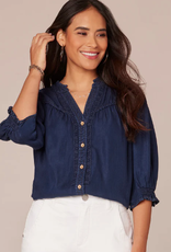 Democracy Democracy Indigo V Neck Ruffle Detail S/S Top AL