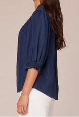 Democracy Democracy Indigo V Neck Ruffle Detail S/S Top AL