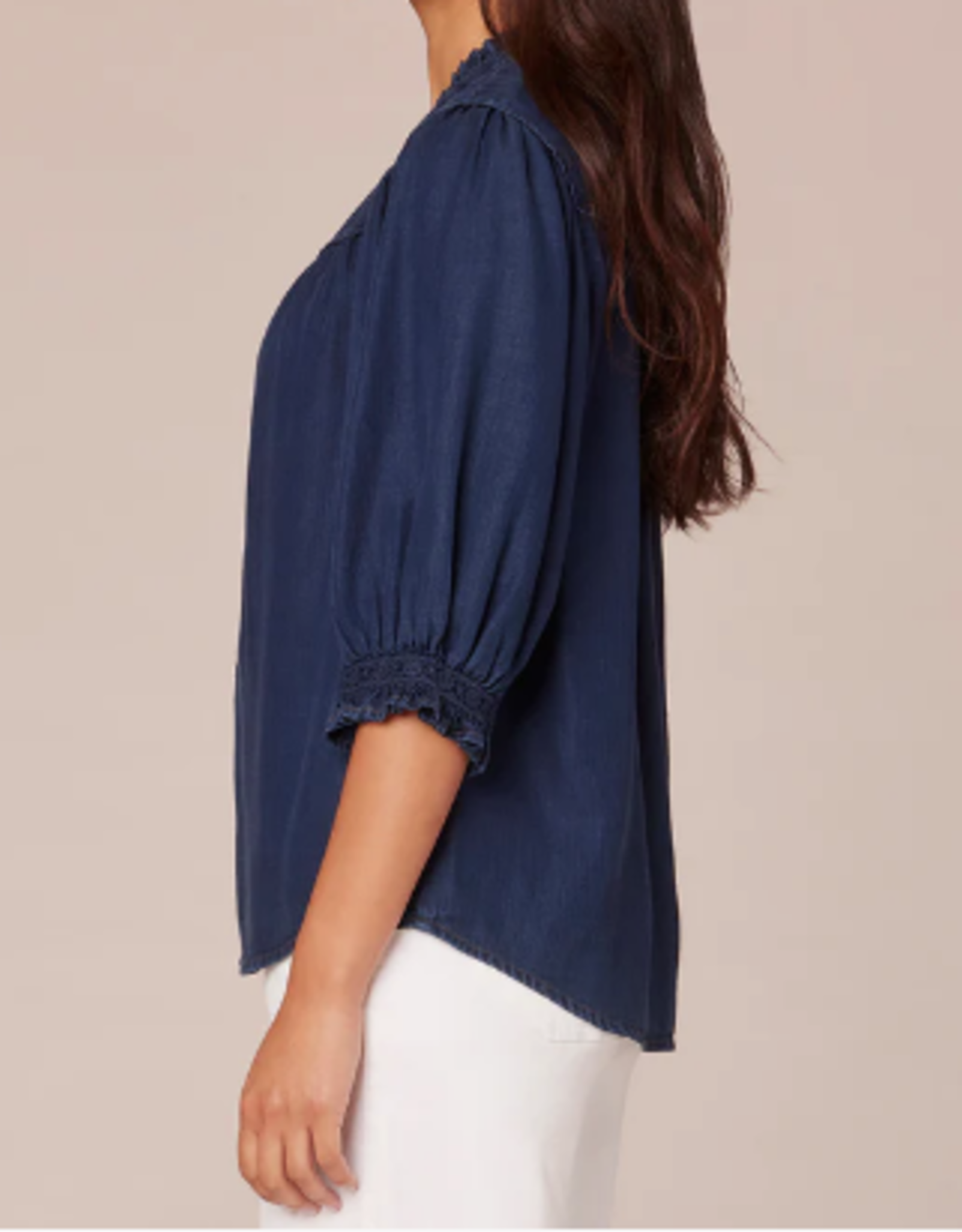 Democracy Democracy Indigo V Neck Ruffle Detail S/S Top AL