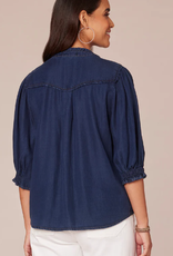 Democracy Democracy Indigo V Neck Ruffle Detail S/S Top AL