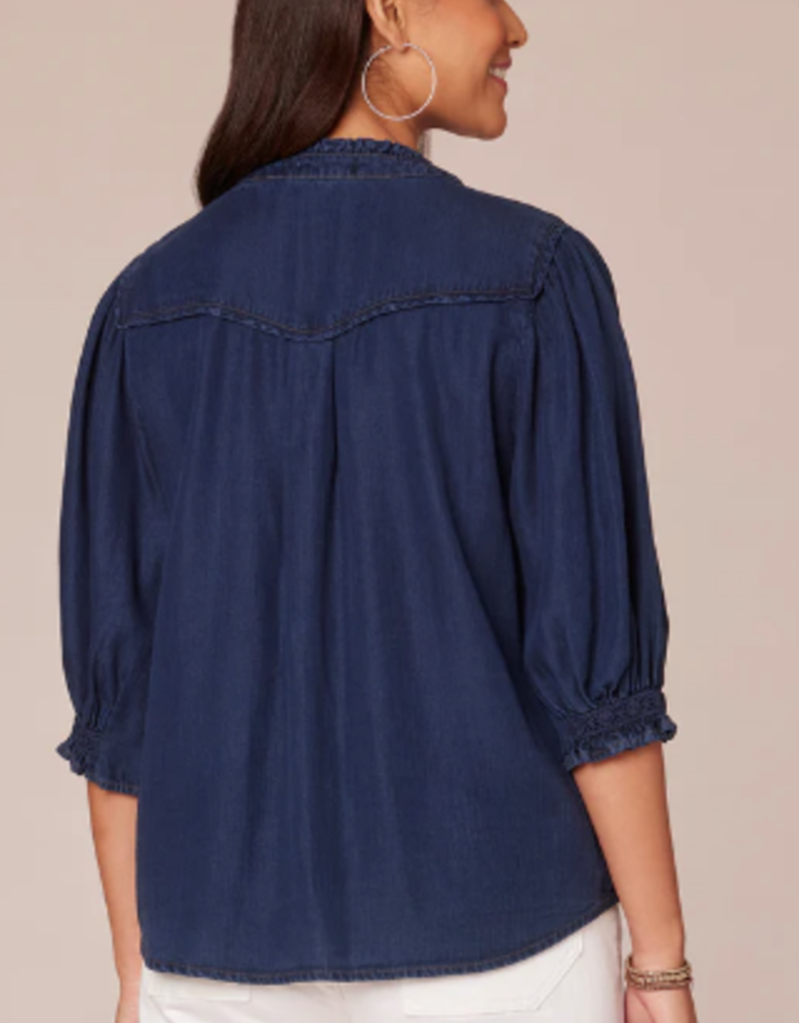 Democracy Democracy Indigo V Neck Ruffle Detail S/S Top AL