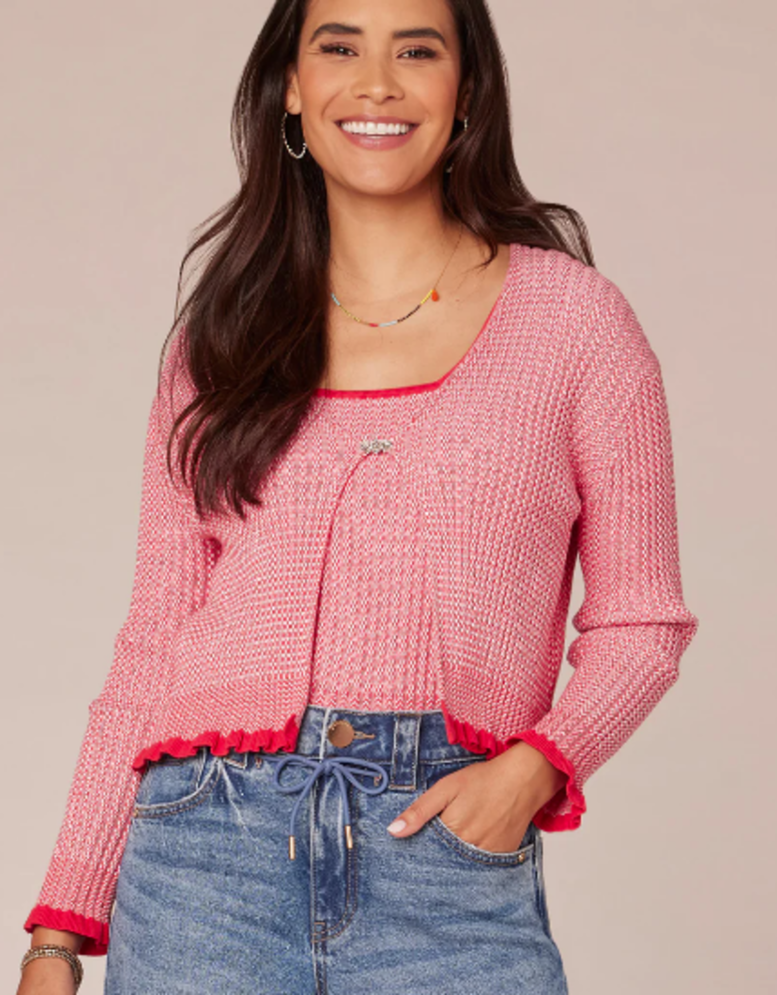 Democracy Democracy  Coral  Print V- Neck L/S  Cardigan AE