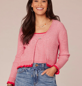 Democracy Democracy Coral  Print V- Neck L/S  Cardigan AE