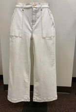 Renuar Renuar  White  Front Pork Chop Pocket Wide Leg Denim Pant AR