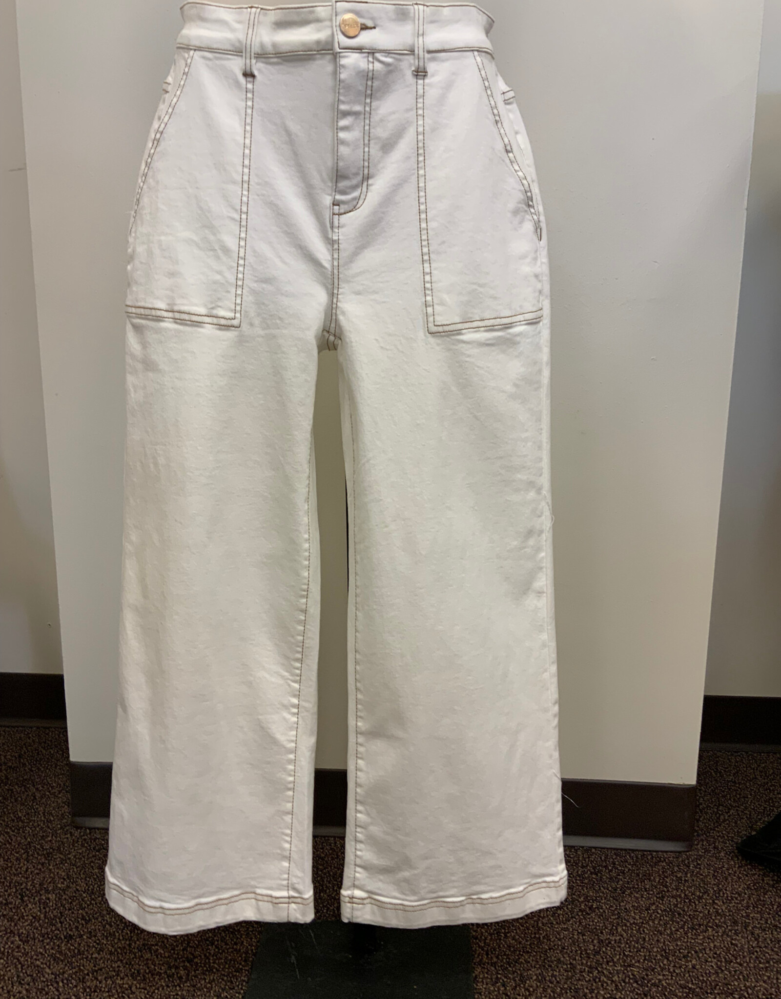 Renuar Renuar  White  Front Pork Chop Pocket Wide Leg Denim Pant AR