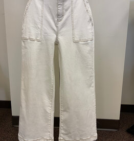 Renuar Renuar White  Front Pork Chop Pocket Wide Leg Denim Pant AR