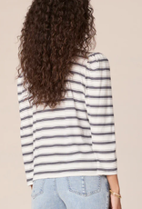 Democracy Democracy  Off White/Navy  Round Neck Lace Up Detail 3/4 Sleeve Top LH