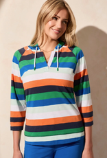 Tribal Tribal Bright Colors Multi Wide Stripe 3/4 Sleeve Hoodie LS