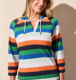 Tribal Tribal Bright Colors Multi Wide Stripe 3/4 Sleeve Hoodie LS