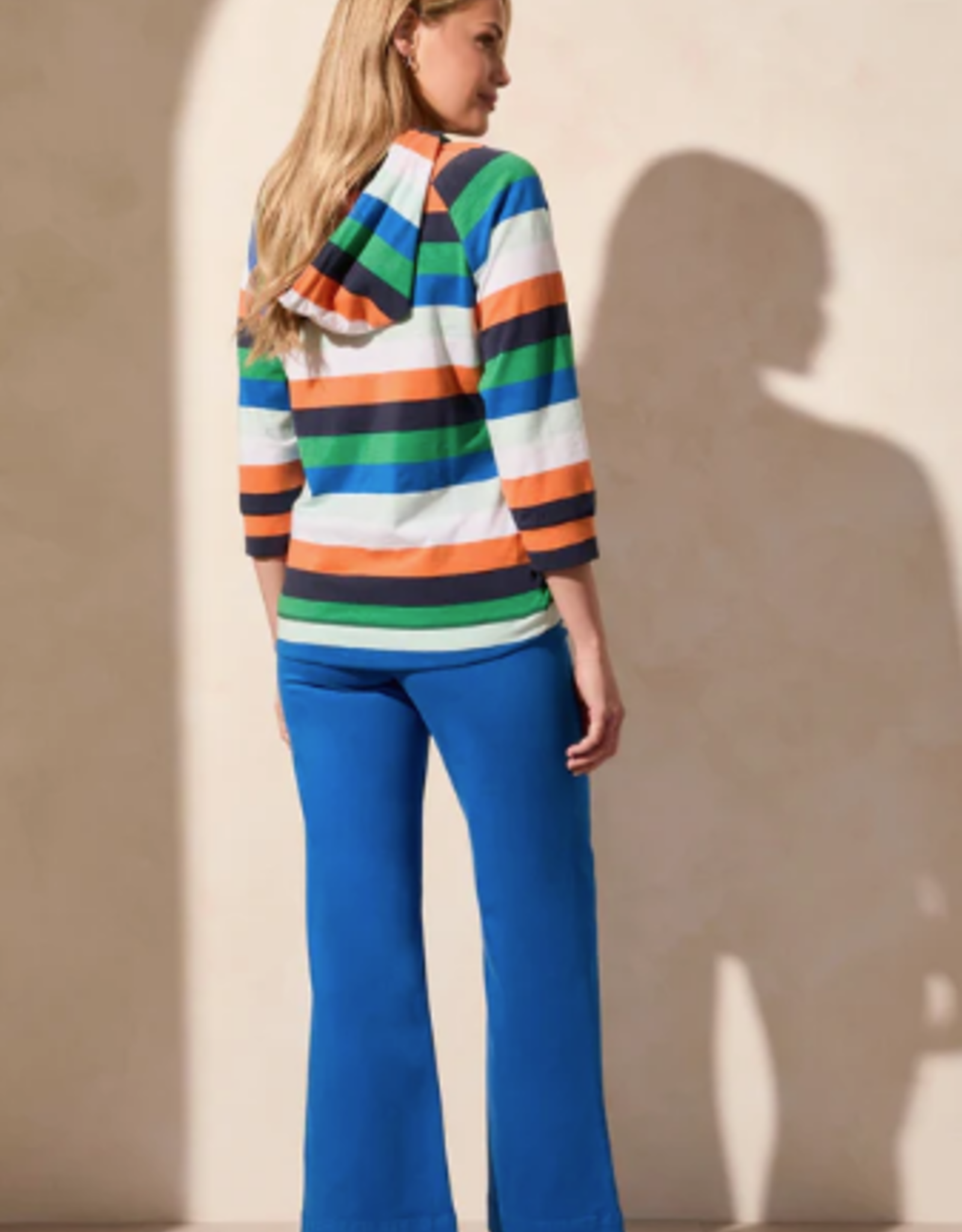 Tribal Tribal Bright Colors Multi Wide Stripe 3/4 Sleeve Hoodie LS